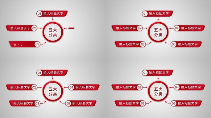 红色五大类5个方面5个分支五个板块