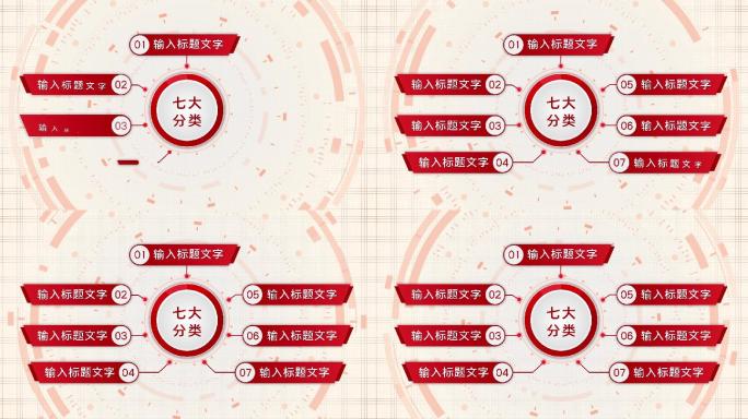 红色七大类7个方面7个分支七个板块