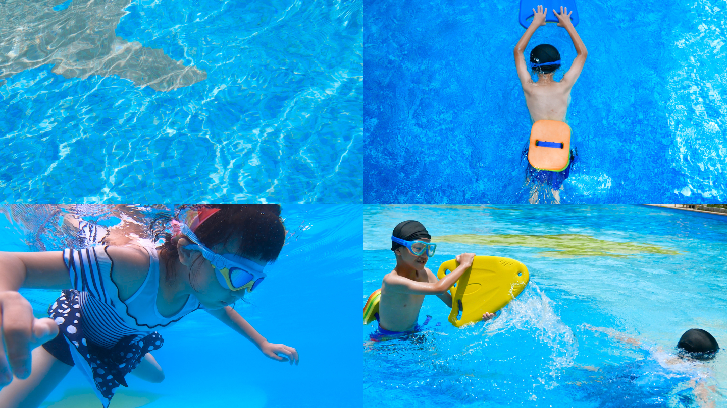 夏天暑假小孩在游泳池游泳玩耍视频素材