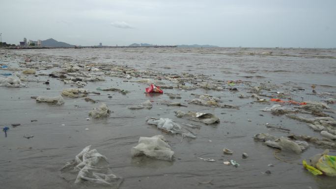 海边的塑料和其他不可生物降解材料的污染