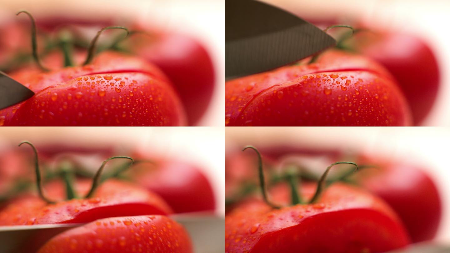 番茄切片水果特写慢动作水高端冲水滴水农业