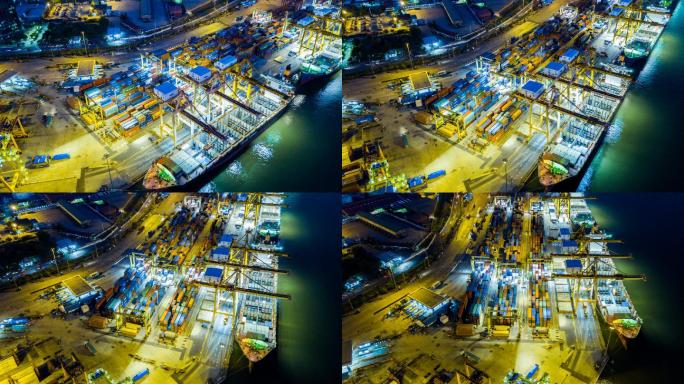 东南亚集装箱船工业港夜间延时