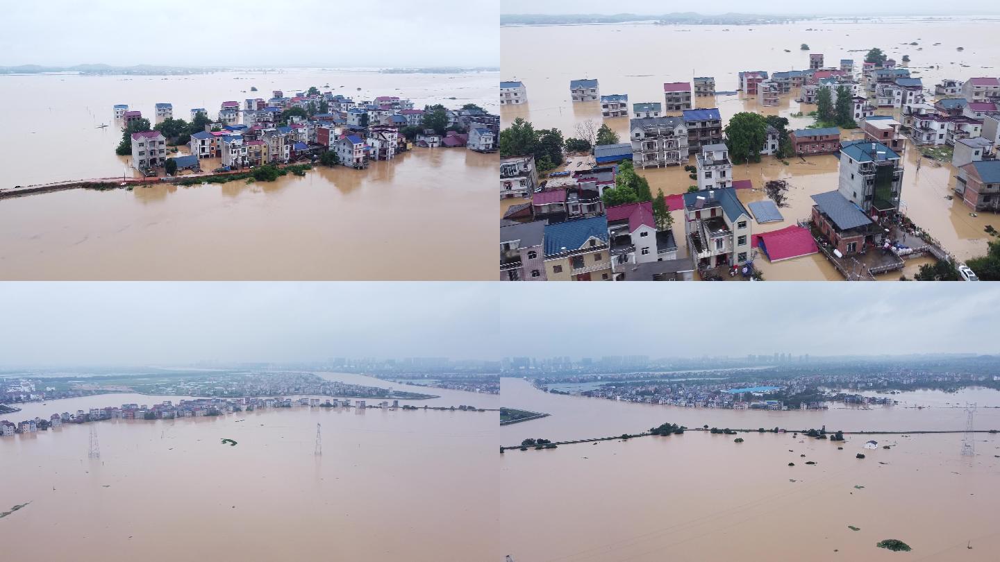 2020江西鄱阳湖洪水实拍航拍淹没房屋