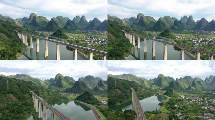 4K航拍动车驶过贵广高铁阳朔站
