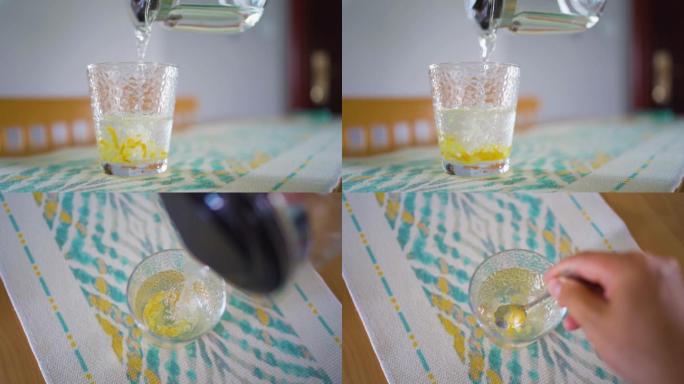 玻璃杯泡茶蜂蜜柚子茶养生茶休闲时光多喝水