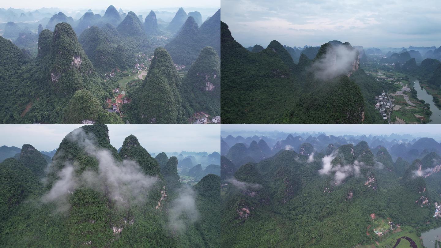 桂林喀斯特地貌山景雨后风光多镜头