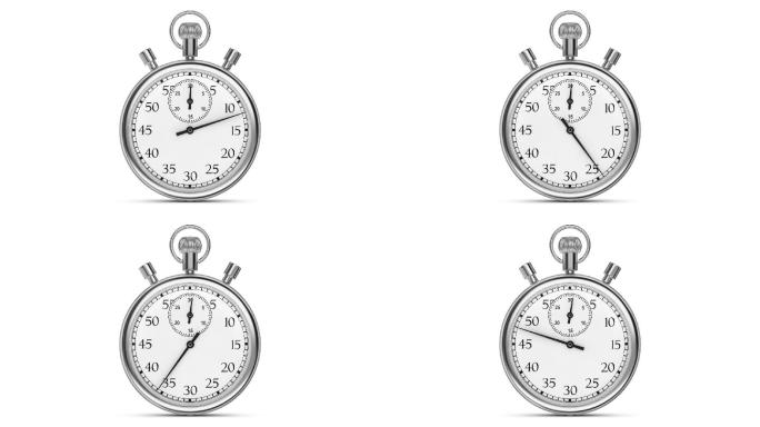 白色背景上的动画秒表。