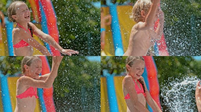 孩子们炎热的夏天在水上乐园玩水