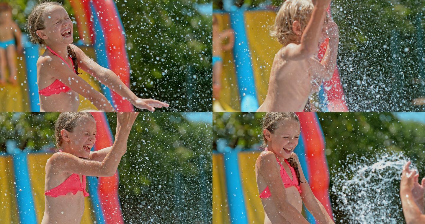 孩子们炎热的夏天在水上乐园玩水