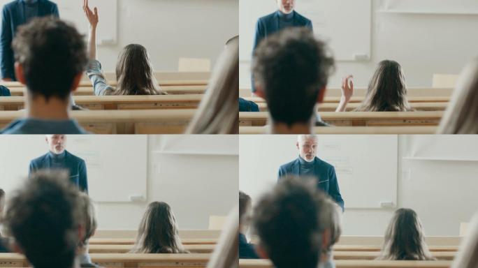 一个学生举手提问教师