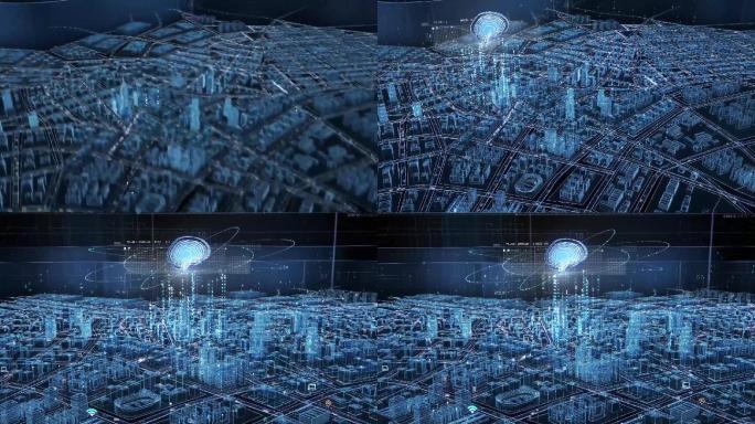 智慧大脑智慧城市科技感全息城市