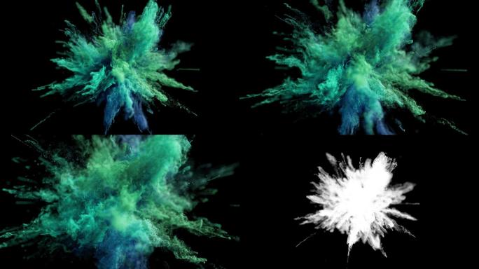 黑色背景下彩色火药爆炸的Cg动画。