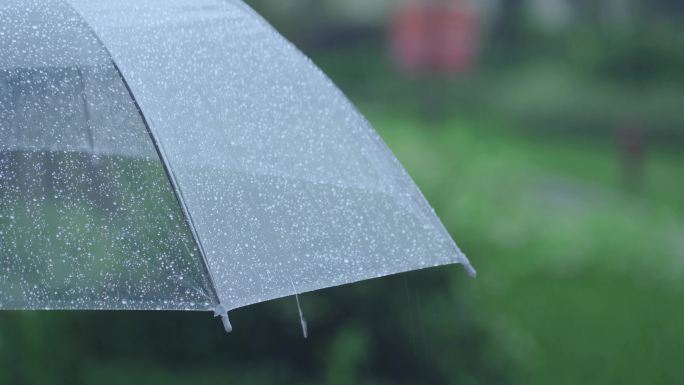 透明雨伞下雨意境等待雨滴滑落等待准备出发