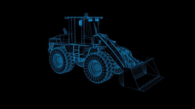 蓝色线框全息科技推土机动画带通道
