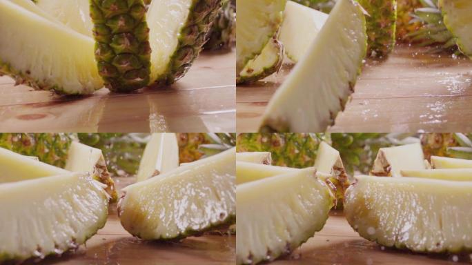 菠萝切成片。凤梨视频素材果肉菠萝汁健康食