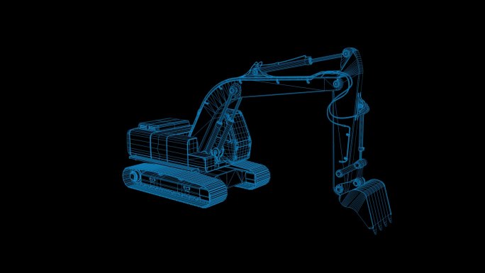 蓝色线框全息科技科技挖机动画带通道