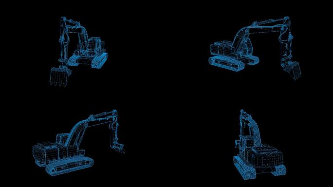 蓝色线框全息科技科技挖机动画带通道