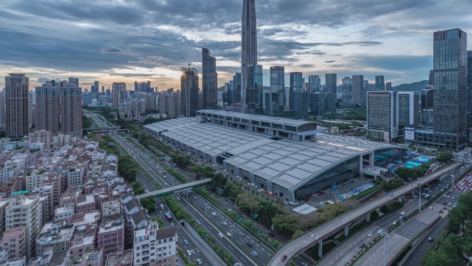 深圳城市CBD车流繁忙日转夜延时