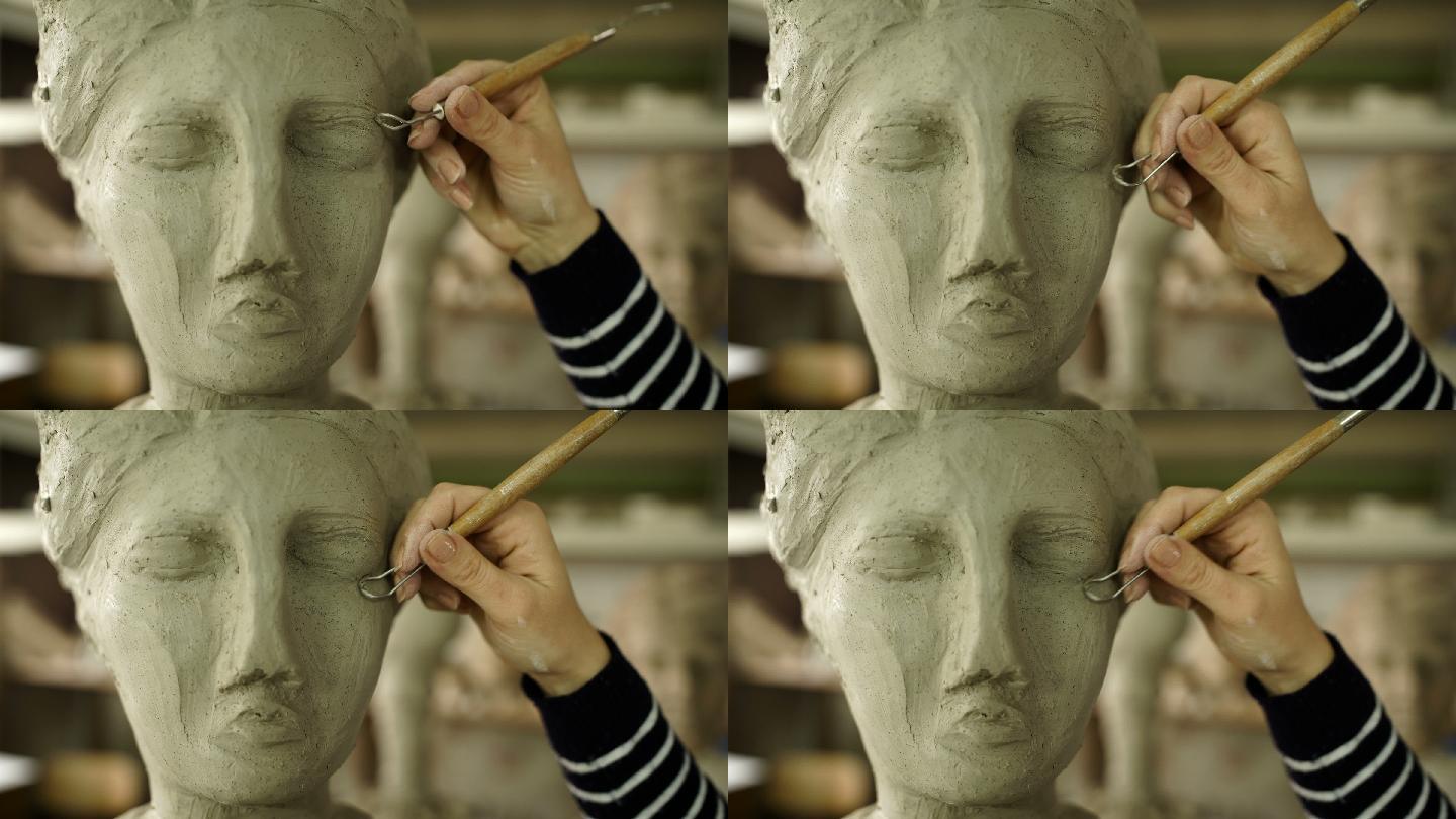 雕塑家造型调整面部细节