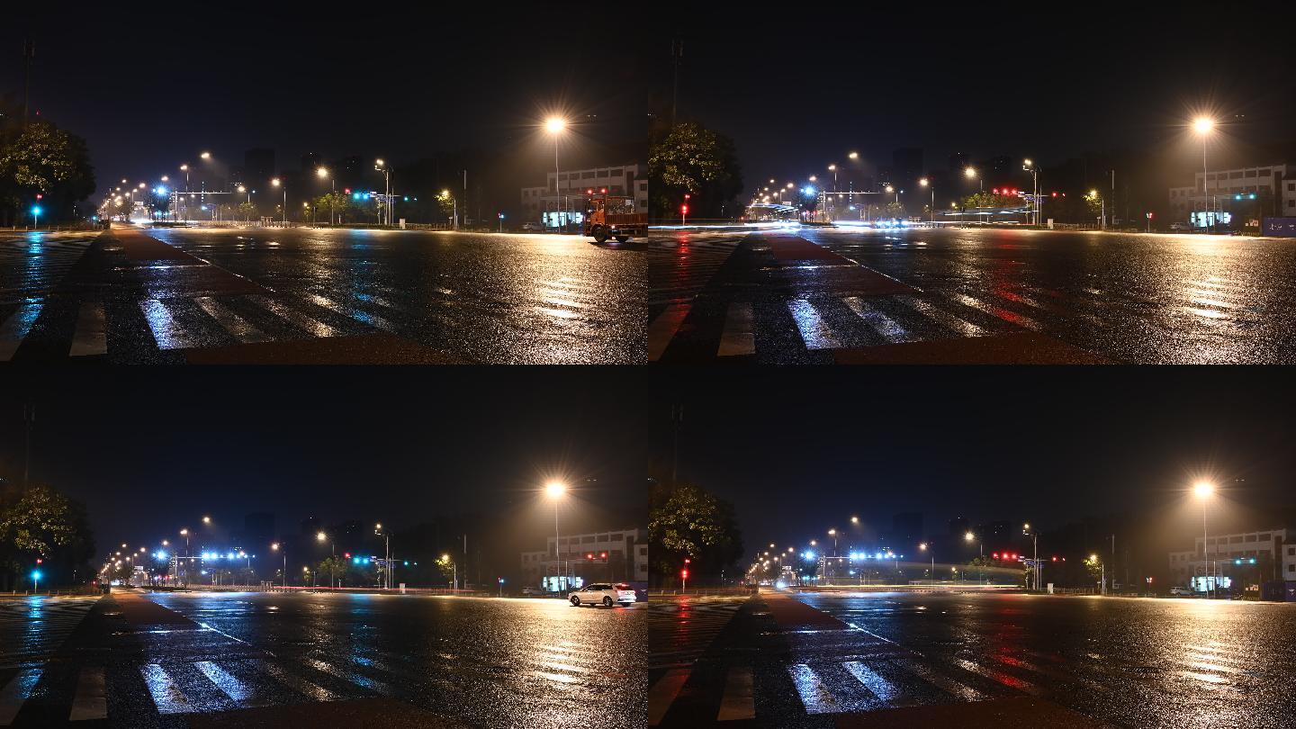 城市夜景巨大的十字路口车辆穿梭的光影