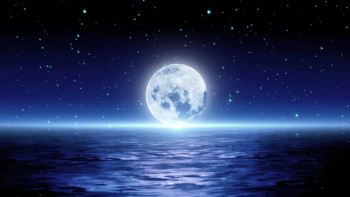 梦幻海上圆月粒子水面