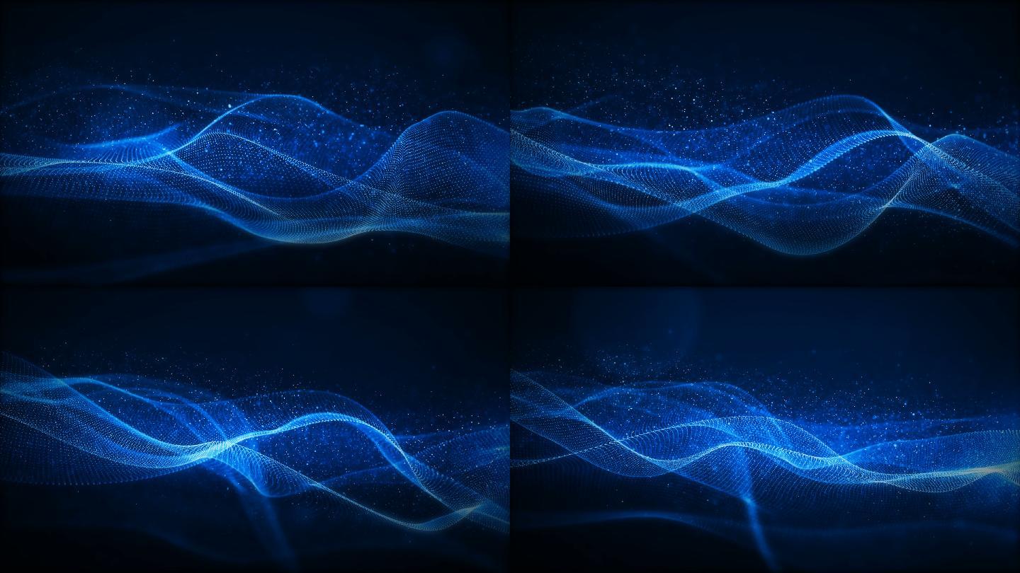 数字蓝色粒子在光运动抽象背景下的波动