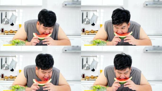 吃西瓜的人特写照