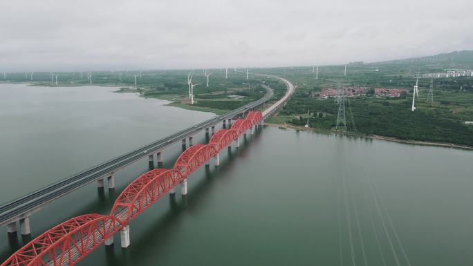 航拍桥梁、京张高铁官厅铁路桥