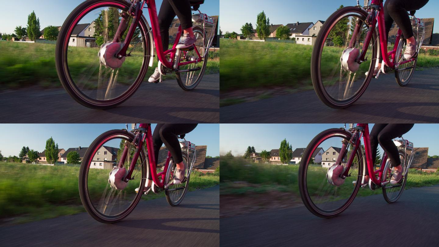女生骑自行车低视角拍摄