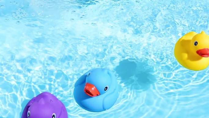 水里漂浮着三个玩具鸭子