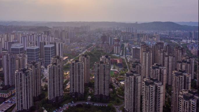 宜宾市西区航拍城市建筑夕阳高楼大厦