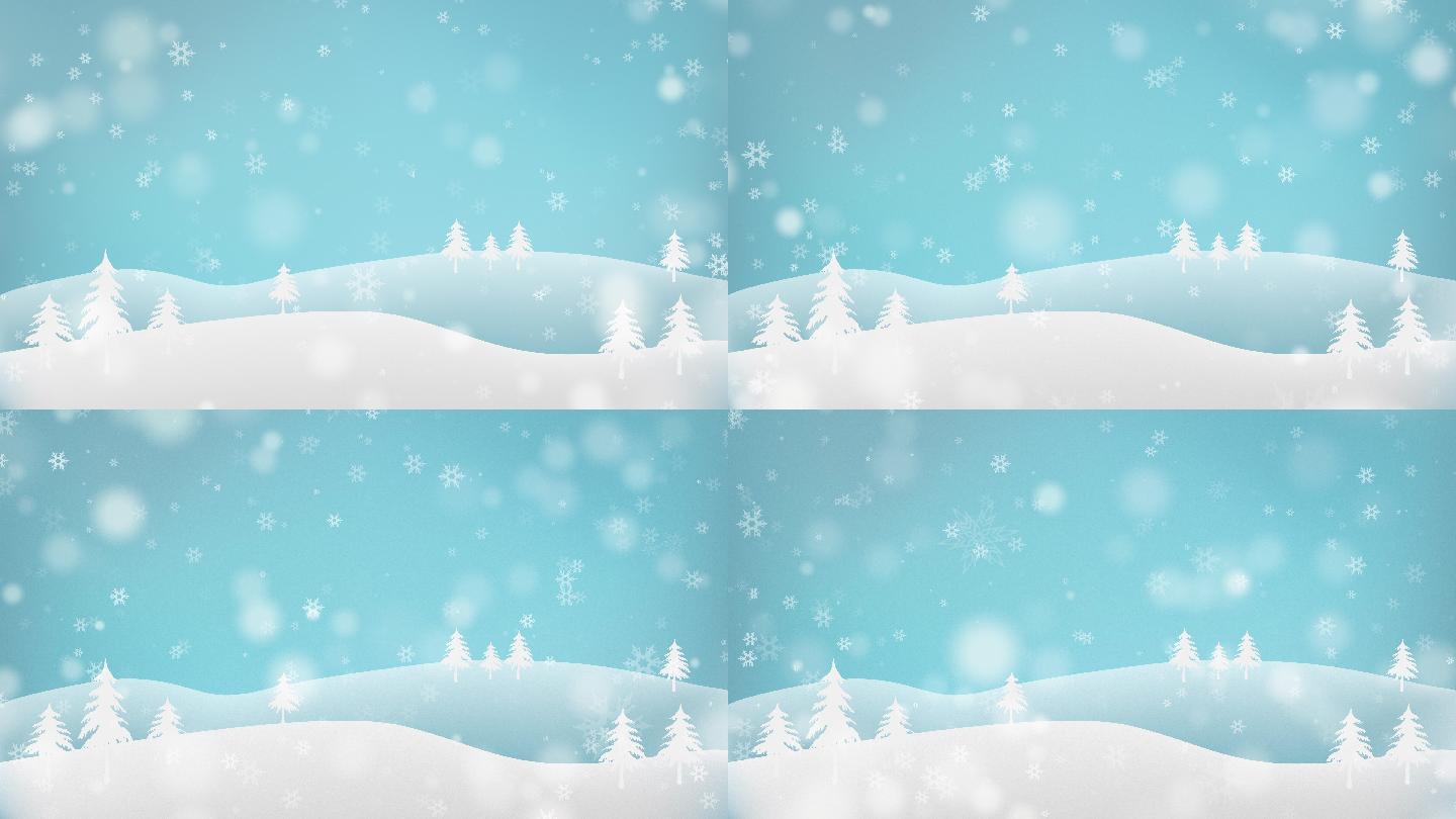 降雪冬日动画背景卡通雪景动画雪花下雪动画