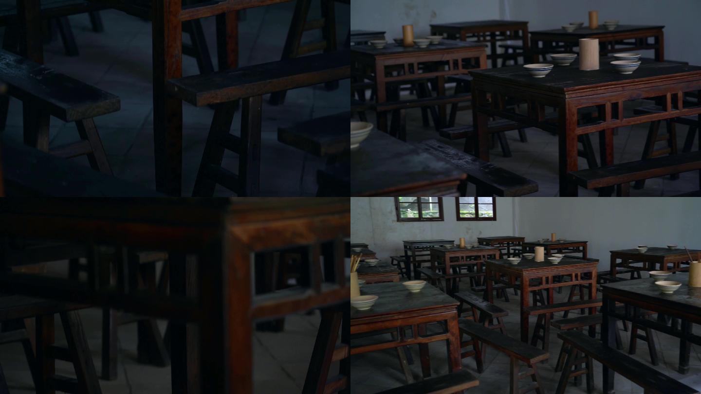 4k--老式板凳八仙桌-膳堂食堂