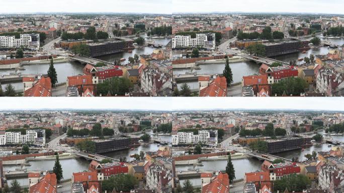 鸟瞰图：波兰弗罗茨瓦夫市的许多大桥