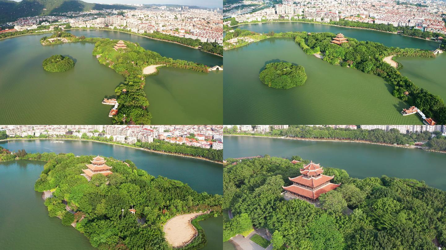 航拍福建泉州西湖公園