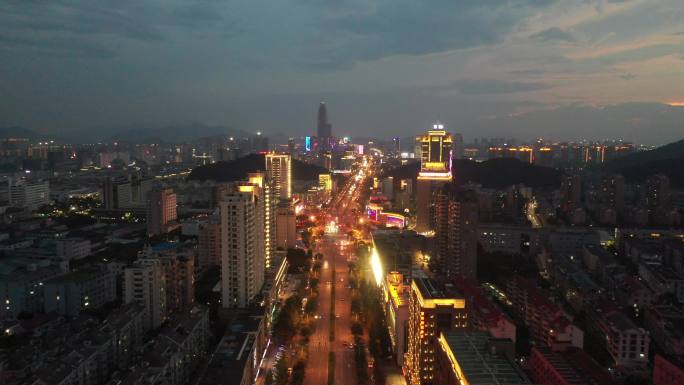 台州CBD航拍夜景市府大道