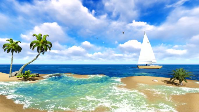 沙滩帆船椰树海岛视频