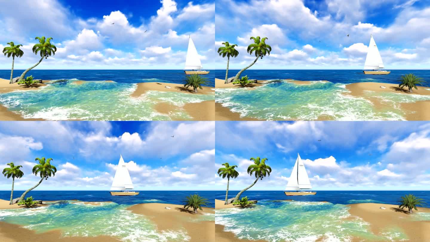 沙滩帆船椰树海岛视频