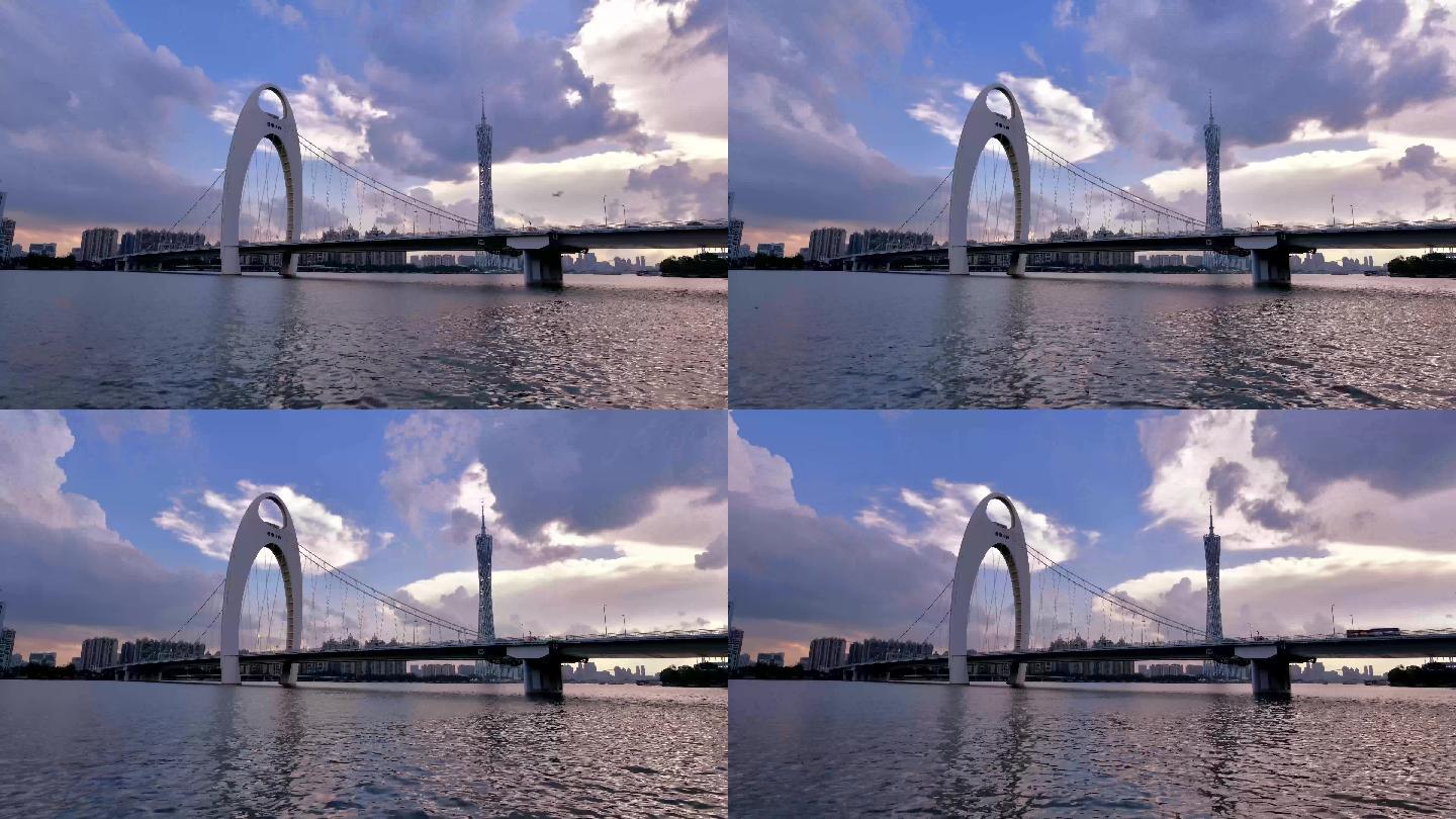 广州珠江河岸猎德大桥广州塔延时摄影