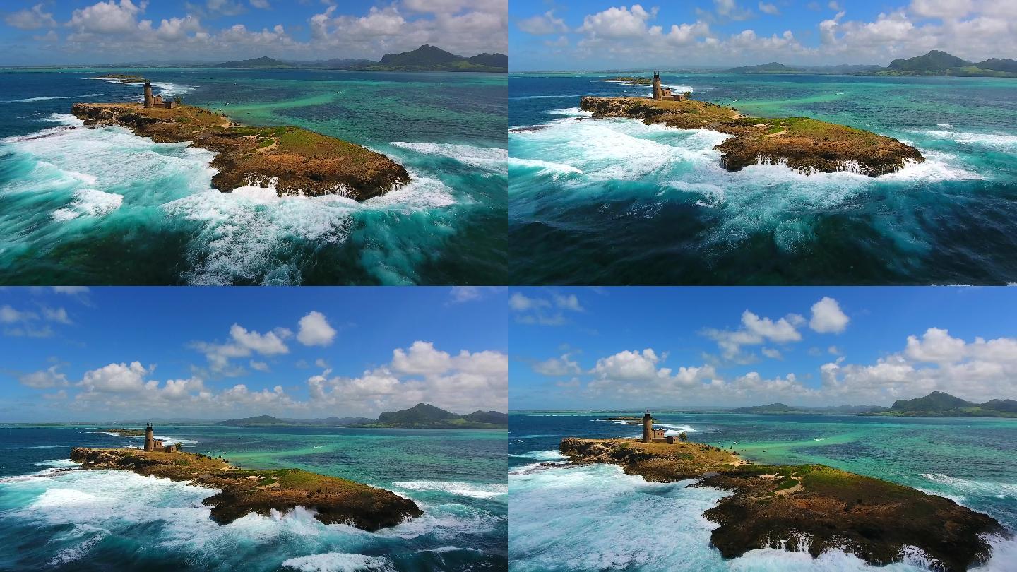 气势磅礴大海海岛海浪灯塔岛