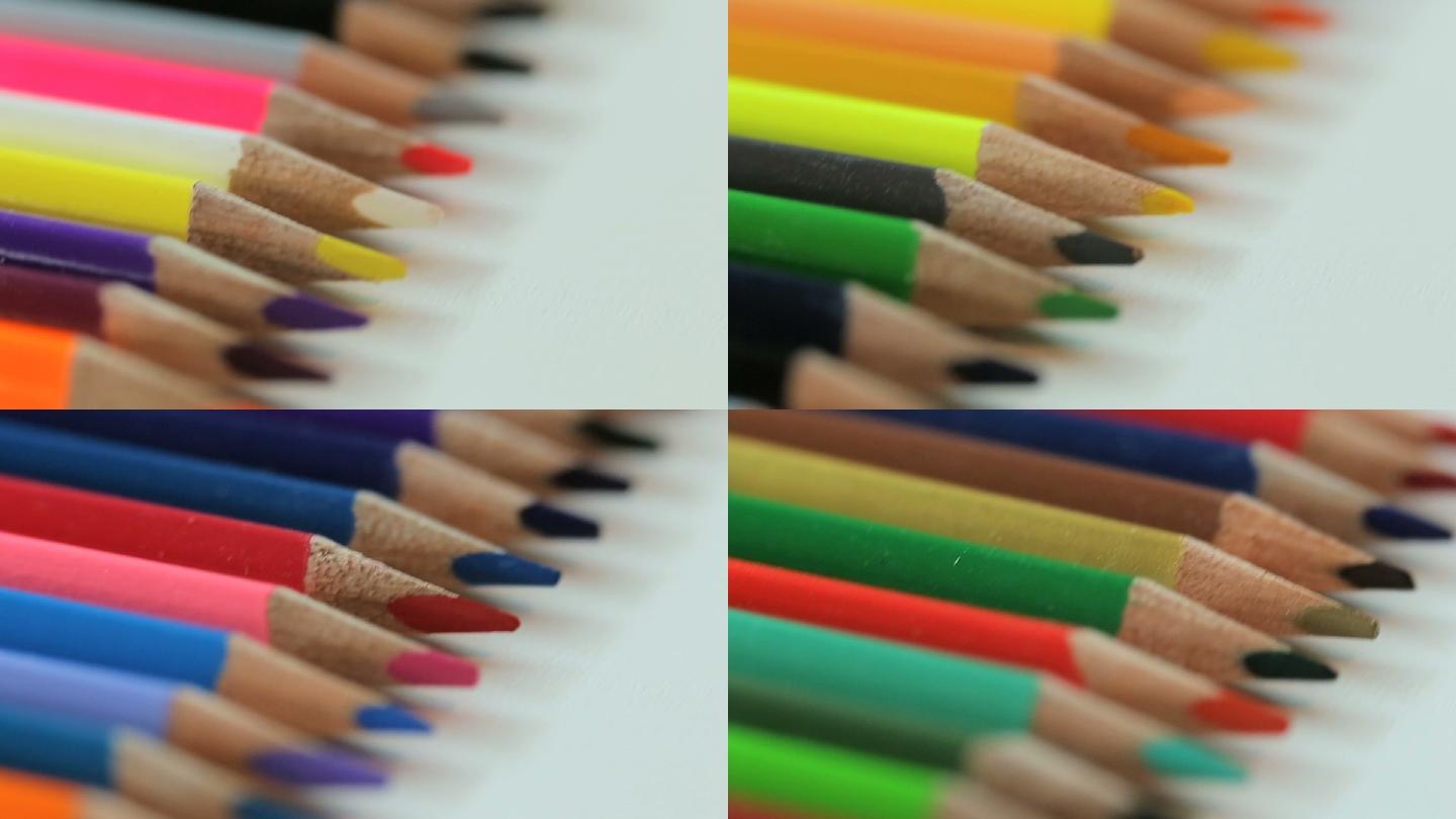 白色桌子上的彩色铅笔