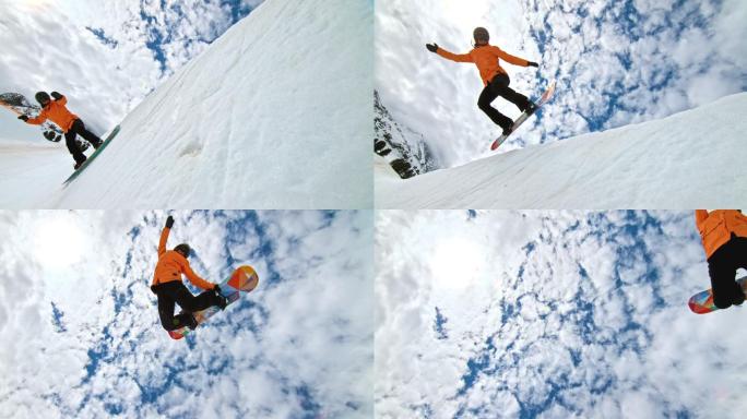 雪板运动员在跳跃白色白天跳跃