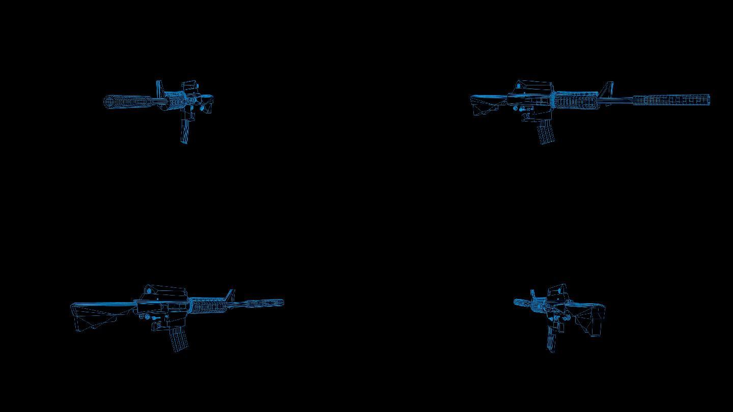 蓝色全息三维步枪动画素材带通道