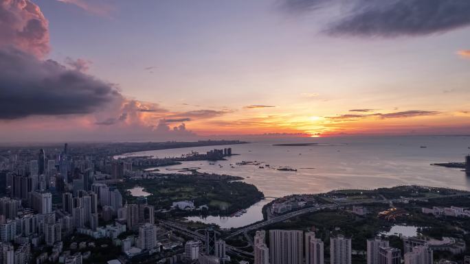 海南海口黄昏晚霞延时摄影