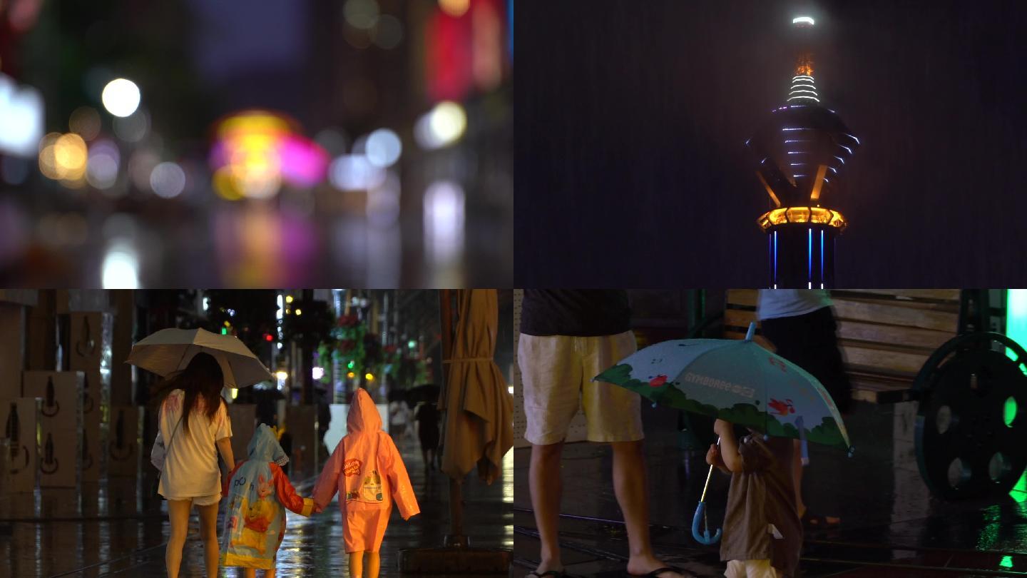 4K城市街道浪漫的下雨夜