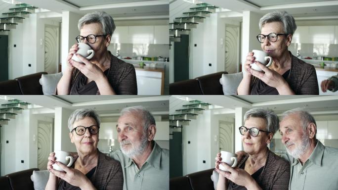 和丈夫在家喝咖啡的女人