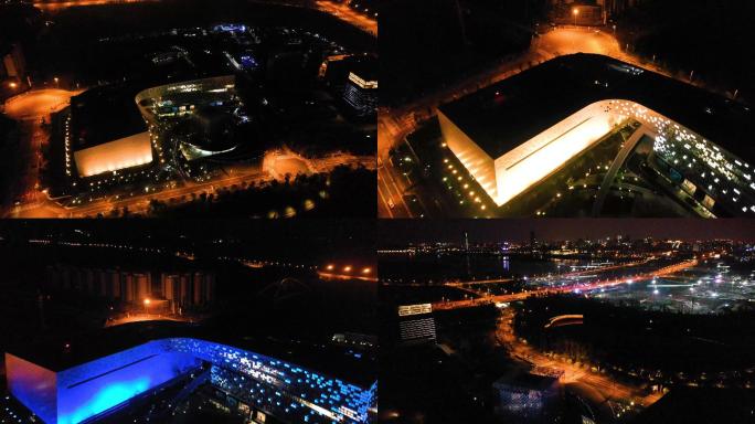 成都天府新区超算中心夜景航拍素材4K