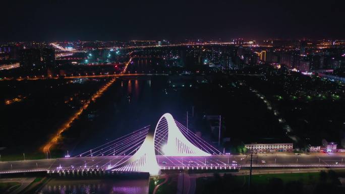 运河大桥夜景航拍
