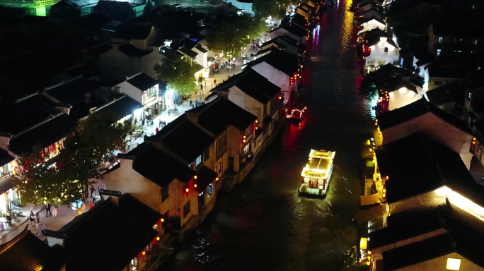 无锡夜景京杭大运河航拍