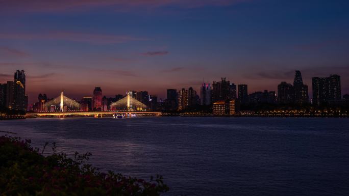 【正版素材】广州海印大桥与珠江日转夜